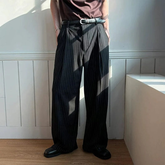 RT No. 31076 PLEATED STRIPED WIDE STRAIGHT PANTS