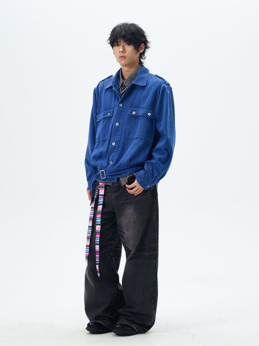 RT No. 12639 WASHED BLACK BAGGY STRAIGHT JEANS