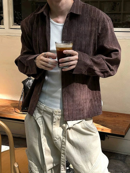 RT No. 32078 BROWN PLAID CROPPED FIT SHIRT