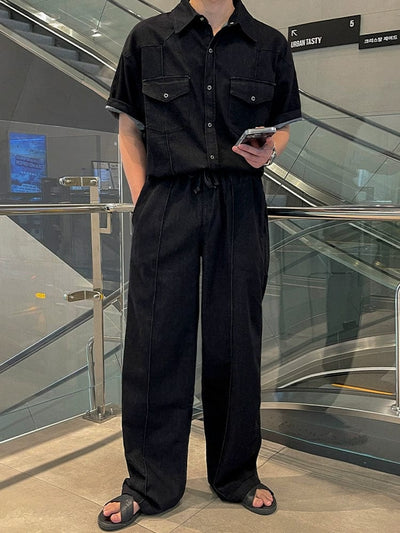 RT No. 11639 BLACK DENIM BUTTON-UP SHIRT & LOUNGE PANTS