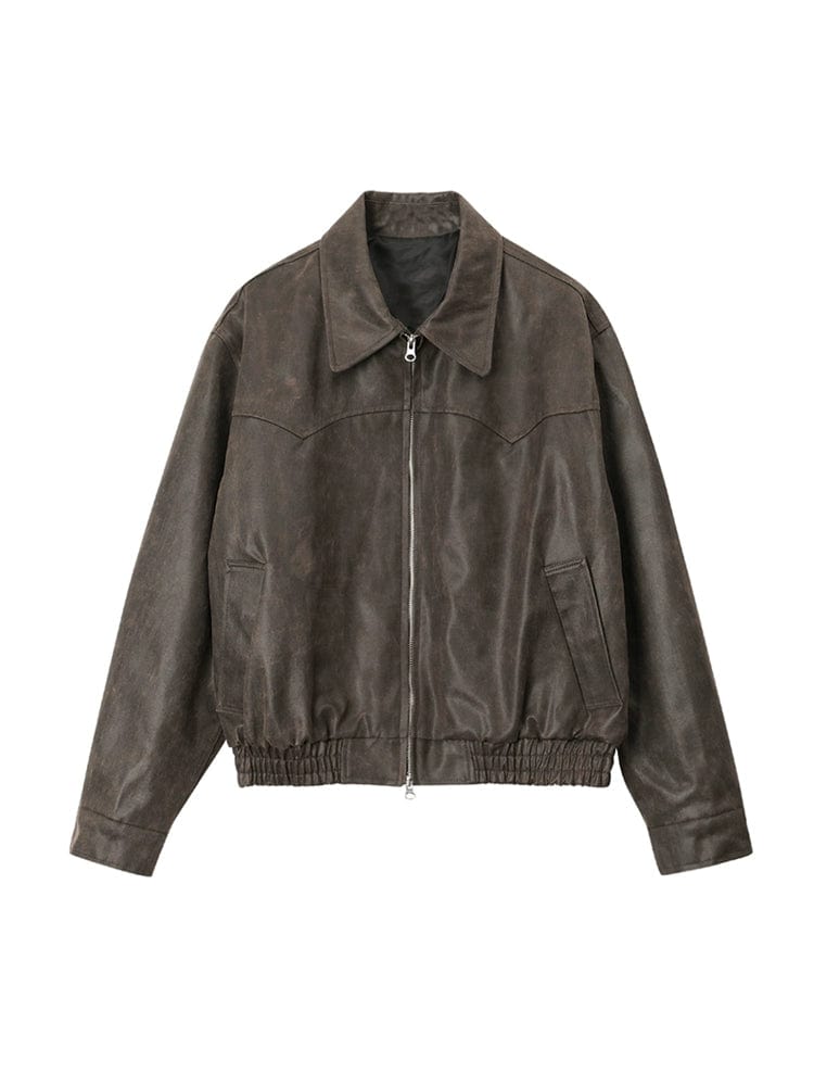 RT No. 11274 OLD BROWN RODEO LEATHER ZIP-UP JK