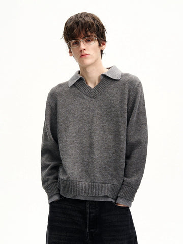 RT No. 50267 KNITWEAR TWO PIECE COLLAR V-NECK SWEATER