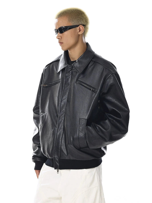 RT No. 32735 BLACK LEATHER ZIP JACKET