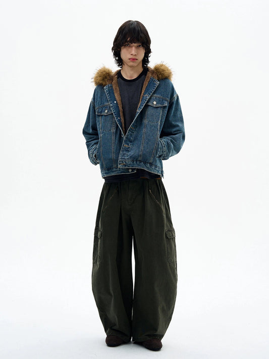 RT No. 32519 FUR HOODED DENIM JACKET