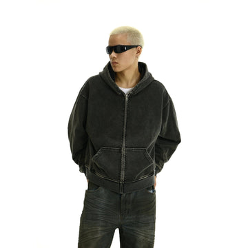 RT No. 11446 WASHED BLACK ZIP-UP HOODIE