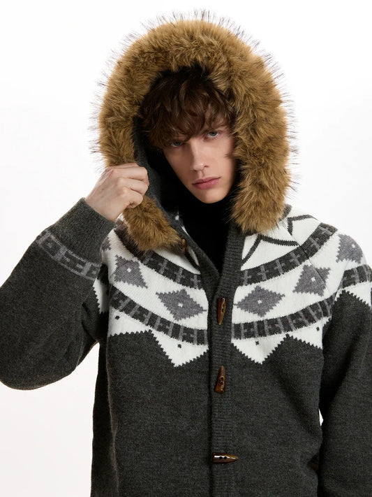 RT No. 50014 KNITWEAR DIAMOND FUR HOODIE