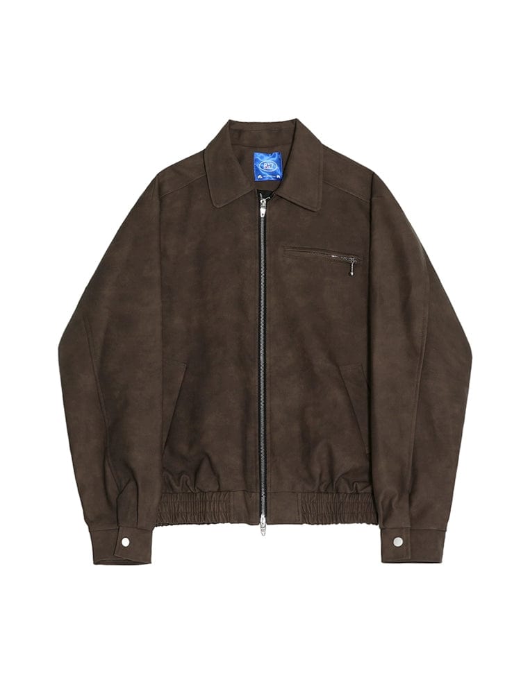 RT No. 11364 BROWN ZIP-UP LEATHER JK