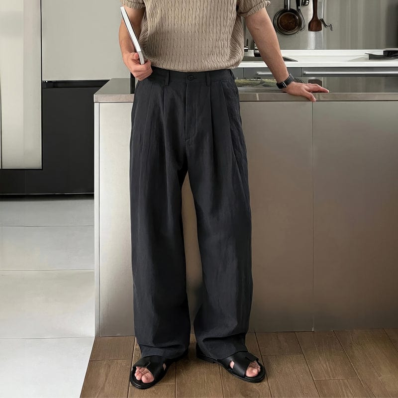 RT No. 12684 LINEN PLEATED FOLDED STRAIGHT PANTS – REALTAKAI