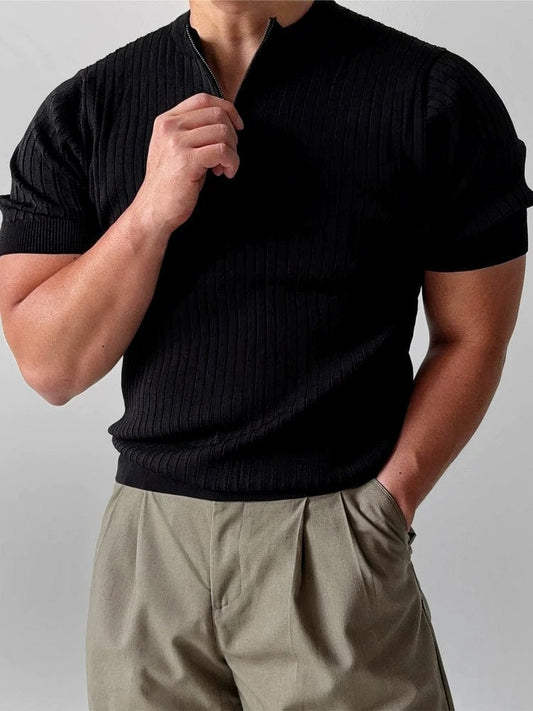 RT No. 19015 SLIM HALF ZIP KNIT SHORT SLEEVE