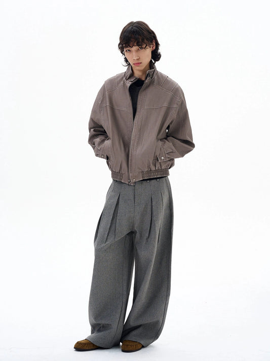 RT No. 29023 GRAY PLEATED BAGGY STRAIGHT PANTS