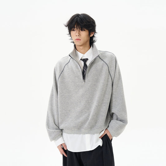 RT No. 12212 STITCHED HALF ZIP-UP COLLAR SWEATER