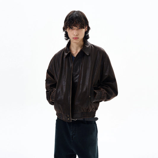 RT No. 29039 BROWN LEATHER ZIP JACKET