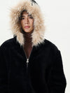 RT No. 12218 BLACK FUR ZIP-UP HOODIE