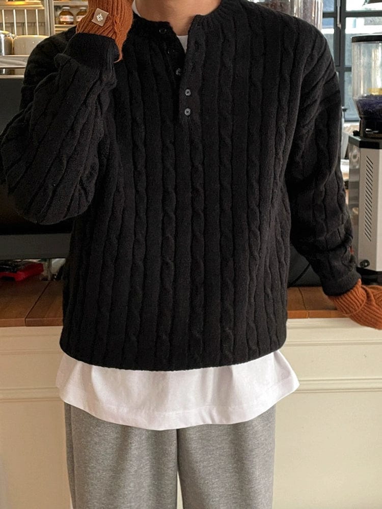 RT No. 12015 TWIST KNIT HENRY COLLAR SWEATER