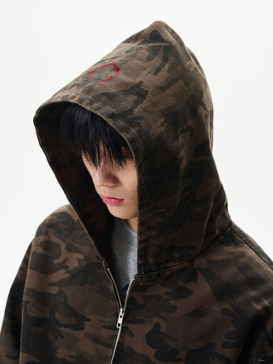 RT No. 12414 CAMO ZIP-UP HOODED JACKET