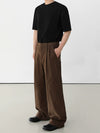 RT No. 11693 BROWN FOLDED PLEATED STRAIGHT SUIT PANTS