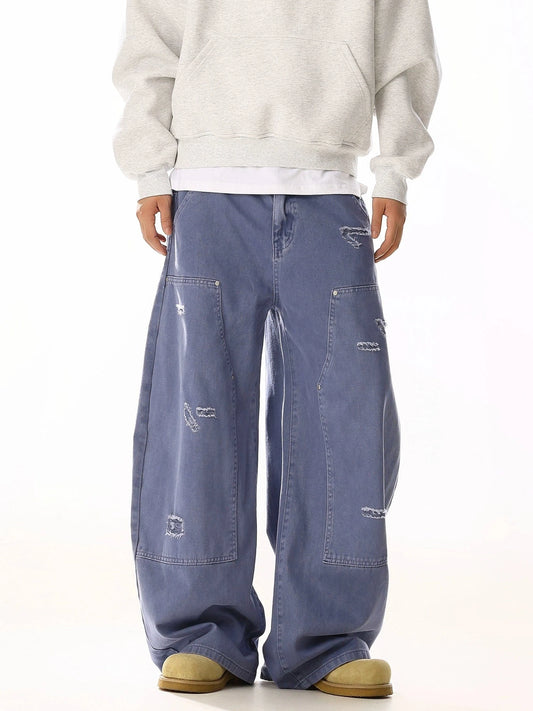 RT No. 19821 FRENCH PURPLE DISTRESSED BAGGY CARGO PANTS