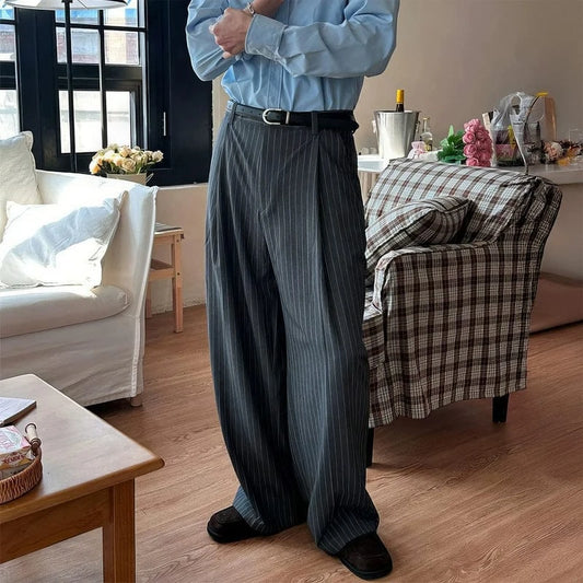 RT No. 31076 PLEATED STRIPED WIDE STRAIGHT PANTS