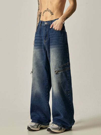 RT No. 11262 WASHED BLUE RELAX STRAIGHT DENIM JEANS