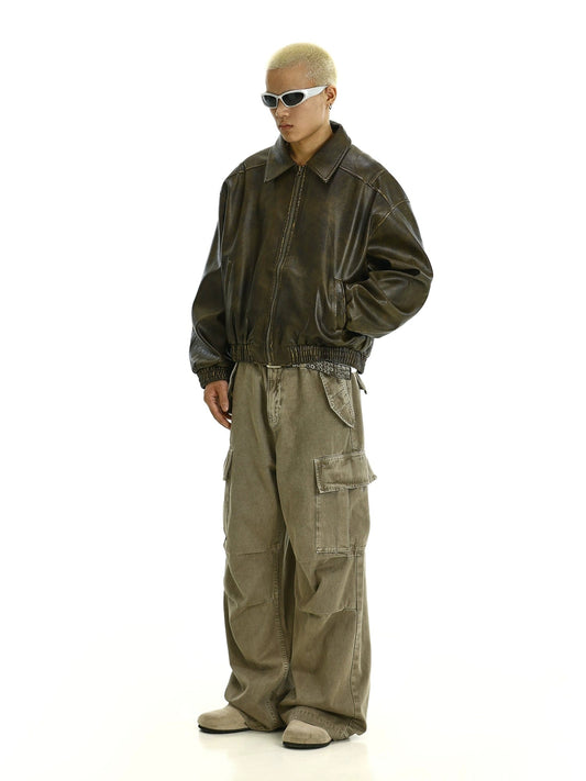 RT No. 11620 BROWN LEATHER ZIP-UP JACKET