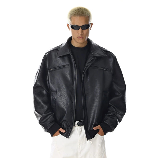 RT No. 32735 BLACK LEATHER ZIP JACKET