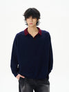 RT No. 12208 TWO PIECE NAVY KNIT POLO PULLOVER SWEATER