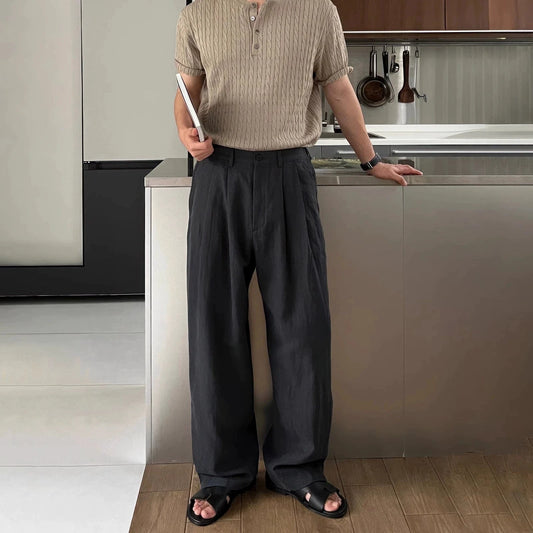 RT No. 18308 LINEN FOLDED PLEATED STRAIGHT PANTS