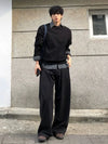 RT No. 32035 PLEATED BLACK WIDE BAGGY PANTS