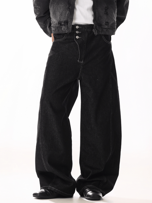 RT No. 19804 BLACK WIDE STRAIGHT DENIM JEANS