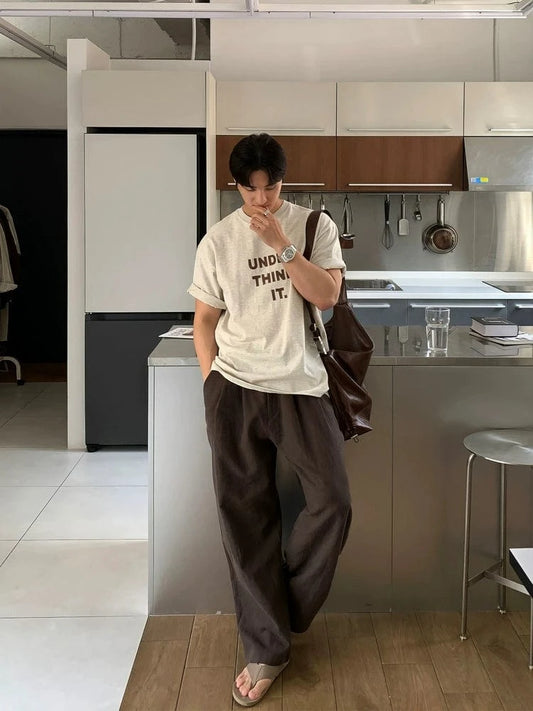 RT No. 18151 PLEATED LINEN STRAIGHT PANTS