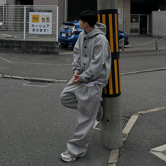 RT No. 11080 GRAY BUTTON-UP HOODIE & WIDE SWEATPANTS