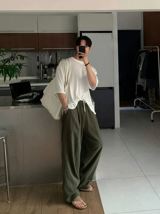 RT No. 31051 LINEN PLEATED STRAIGHT PANTS