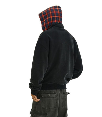 RT No. 11617 BLACK PLAID HOOD ZIP-UP HOODIE