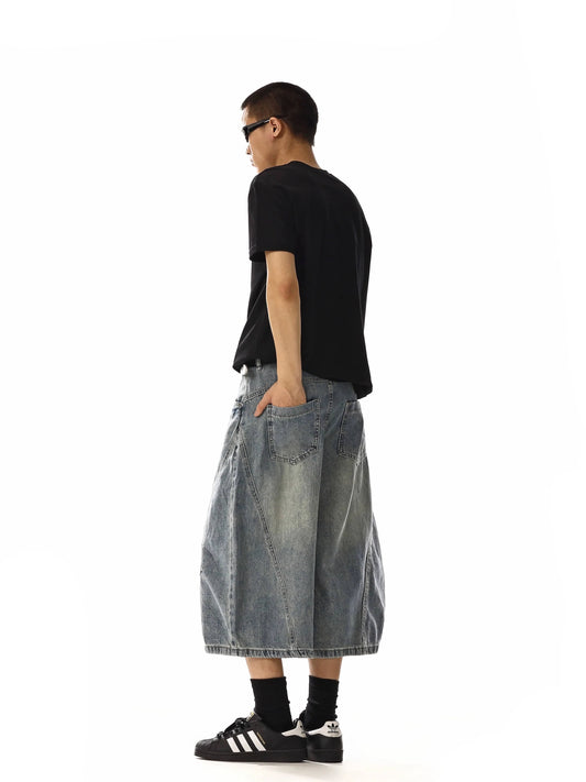 RT No. 18205 RECONSTRUCTED WASHED DENIM SHORTS
