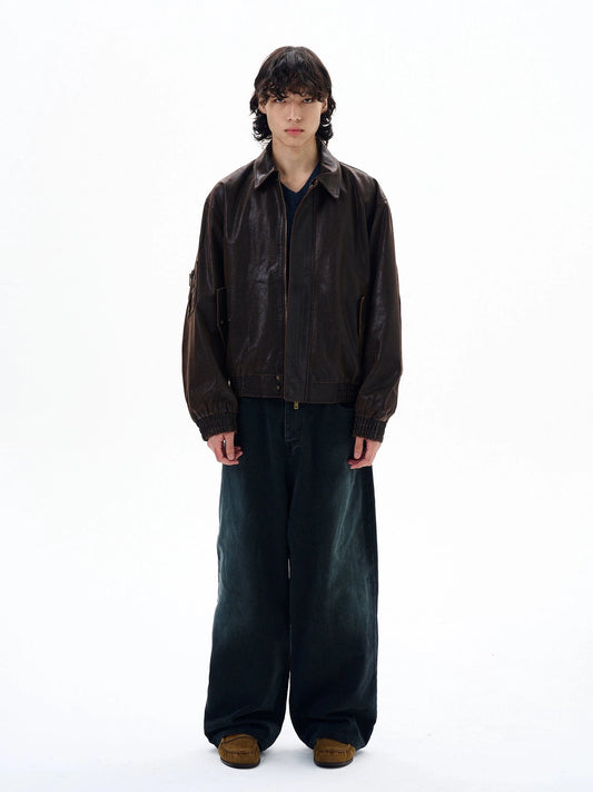 RT No. 29039 BROWN LEATHER ZIP JACKET