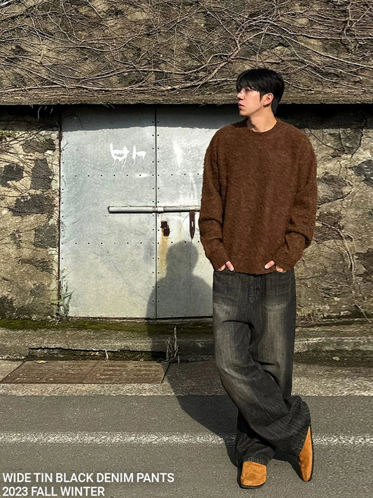 RT No. 13029 WASHED BLACK DENIM STRAIGHT JEANS