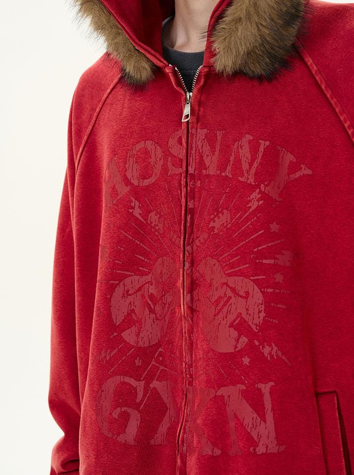 RT No. 11996 FUR GRAPHIC ZIP-UP HOODIE