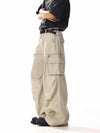 RT No. 19824 RECONSTRUCTED KHAKI CREAM BAGGY STRAIGHT PANTS