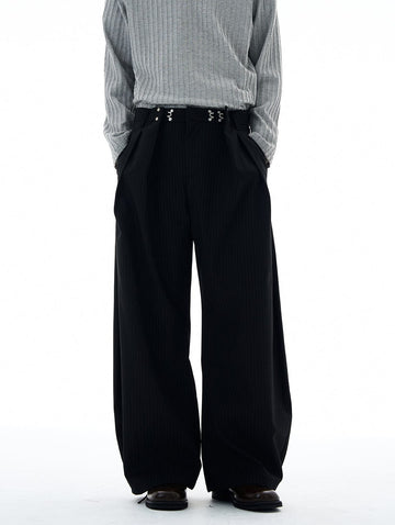 RT No. 25025 BLACK STRIPED PLEATED STRAIGHT PANTS