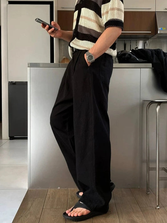 RT No. 18150 PLEATED LINEN STRAIGHT PANTS