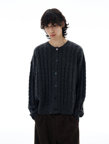 RT No. 25026 KNIT TWIST BUTTON-UP SWEATER