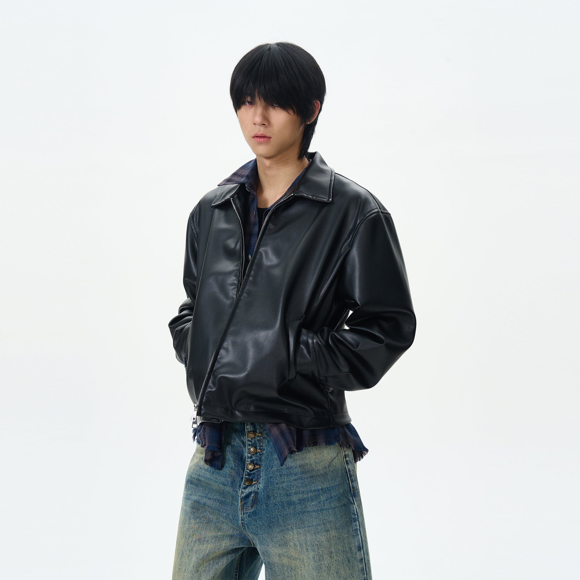 RT No. 12479 BLACK ZIP LEATHER JACKET – REALTAKAI