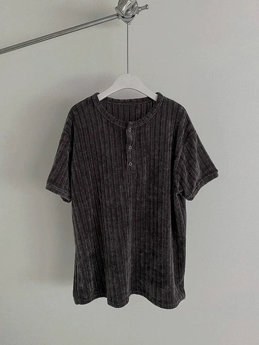 RT No. 18055 GRAY KNIT HENLEY COLLAR SHORT SLEEVE