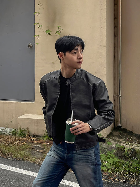 RT No. 12453 BLACK BIKER LEATHER JACKET