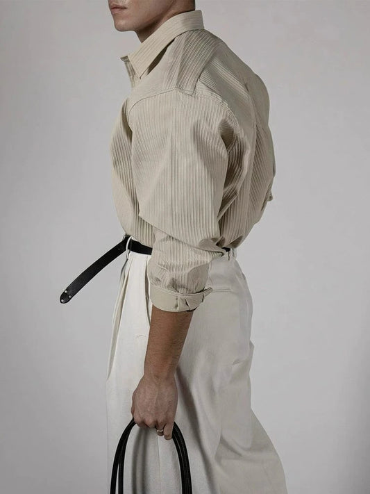 RT No. 13021 VERTICAL STRIPED TEXTURE BUTTON-UP SHIRT