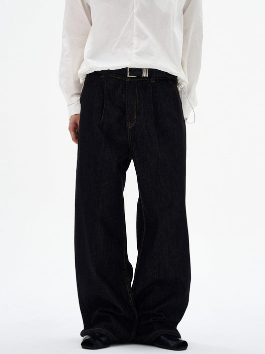 RT No. 55106 PLEATED STRAIGHT DENIM JEANS