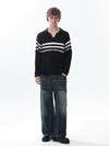 RT No. 50208 STRIPED V-NECK COLLAR SWEATER