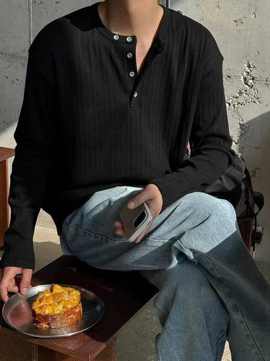 RT No. 18502 KNIT HENLEY COLLAR LONG SLEEVE