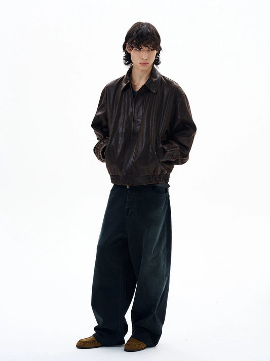 RT No. 29039 BROWN LEATHER ZIP JACKET