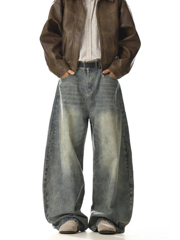 RT No. 28015 RETRO BLUE WIDE STRAIGHT DENIM JEANS